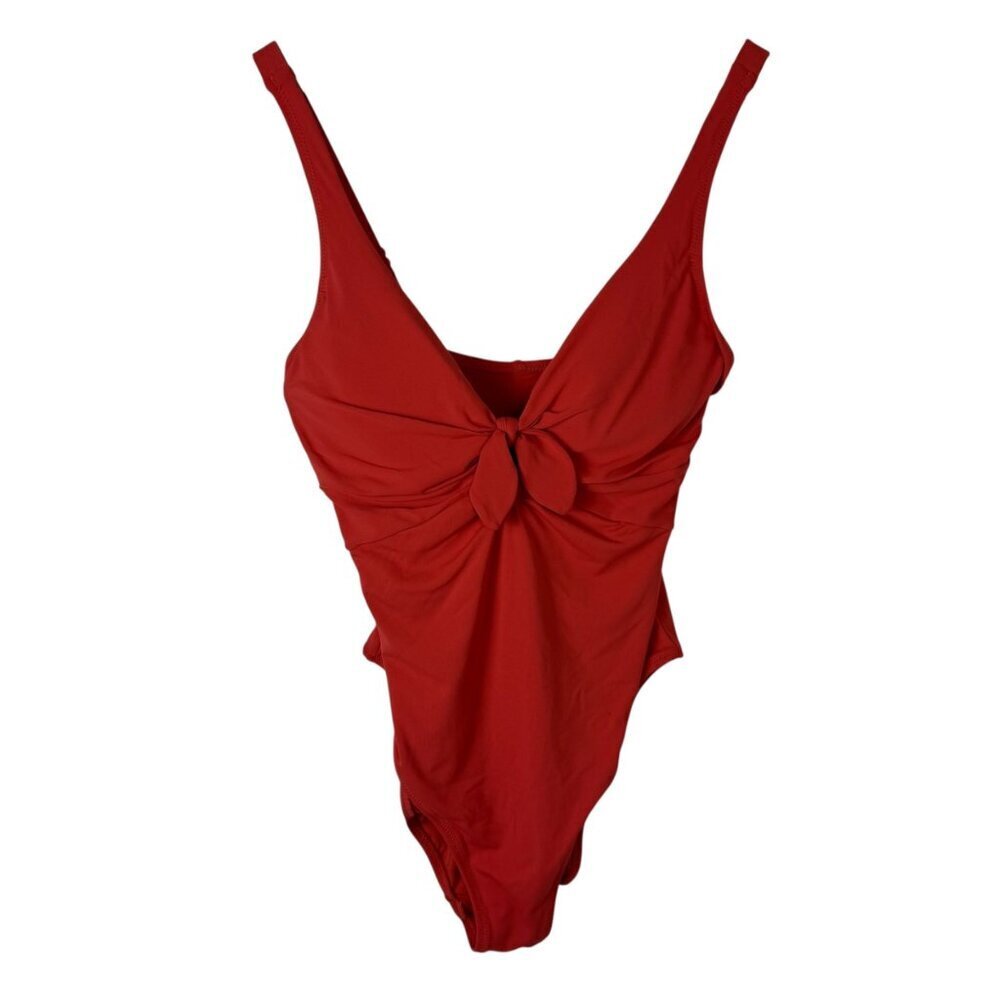 Robin Piccone Ava Knot One Piece Swimsuit Sz 12 Coral Pink Matte Jersey EUC - Picture 2 of 10